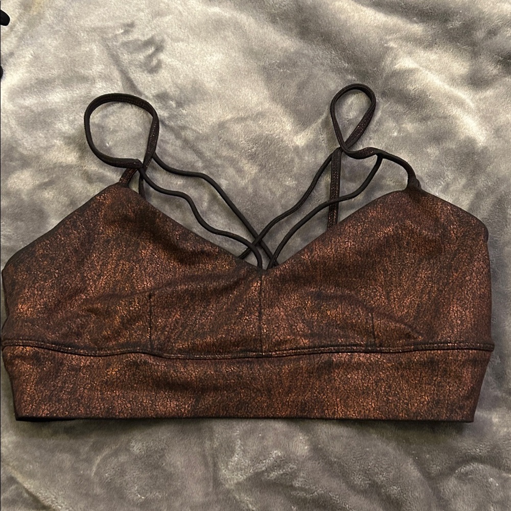 ALO Yoga Black and Brown Strappy Crop Top
